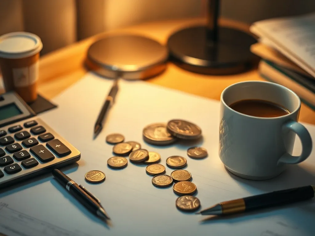 Calculette posée sur un dossier de demande de prêt immobilier, avec un stylo et des graphiques de taux