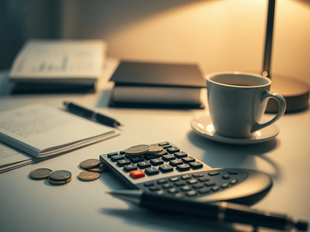 Calculatrice et stylo posés sur un acte notarié avec le mot hypothèque, symbolisant le chiffrage des frais de garantie