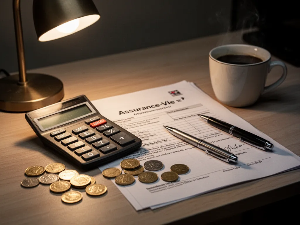 Graphique de performance financière avec un stylo posé à côté de documents d'assurance-vie
