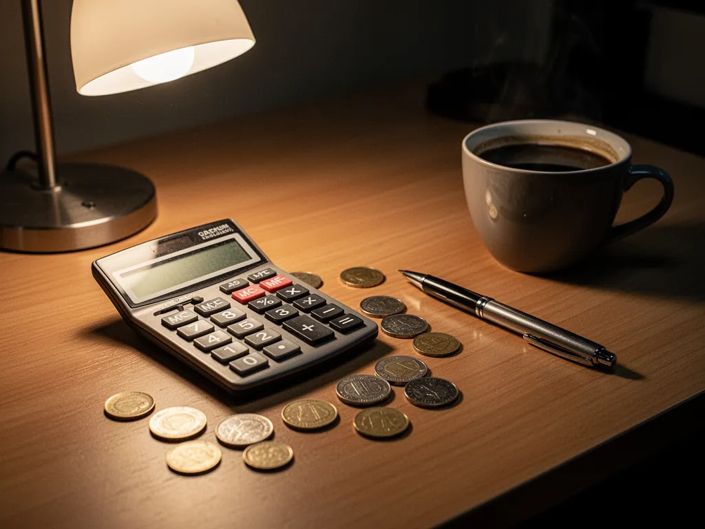 Calculatrice posée sur une pile de documents de crédit, à côté d'un ordinateur affichant un tableau comparatif de mensualités